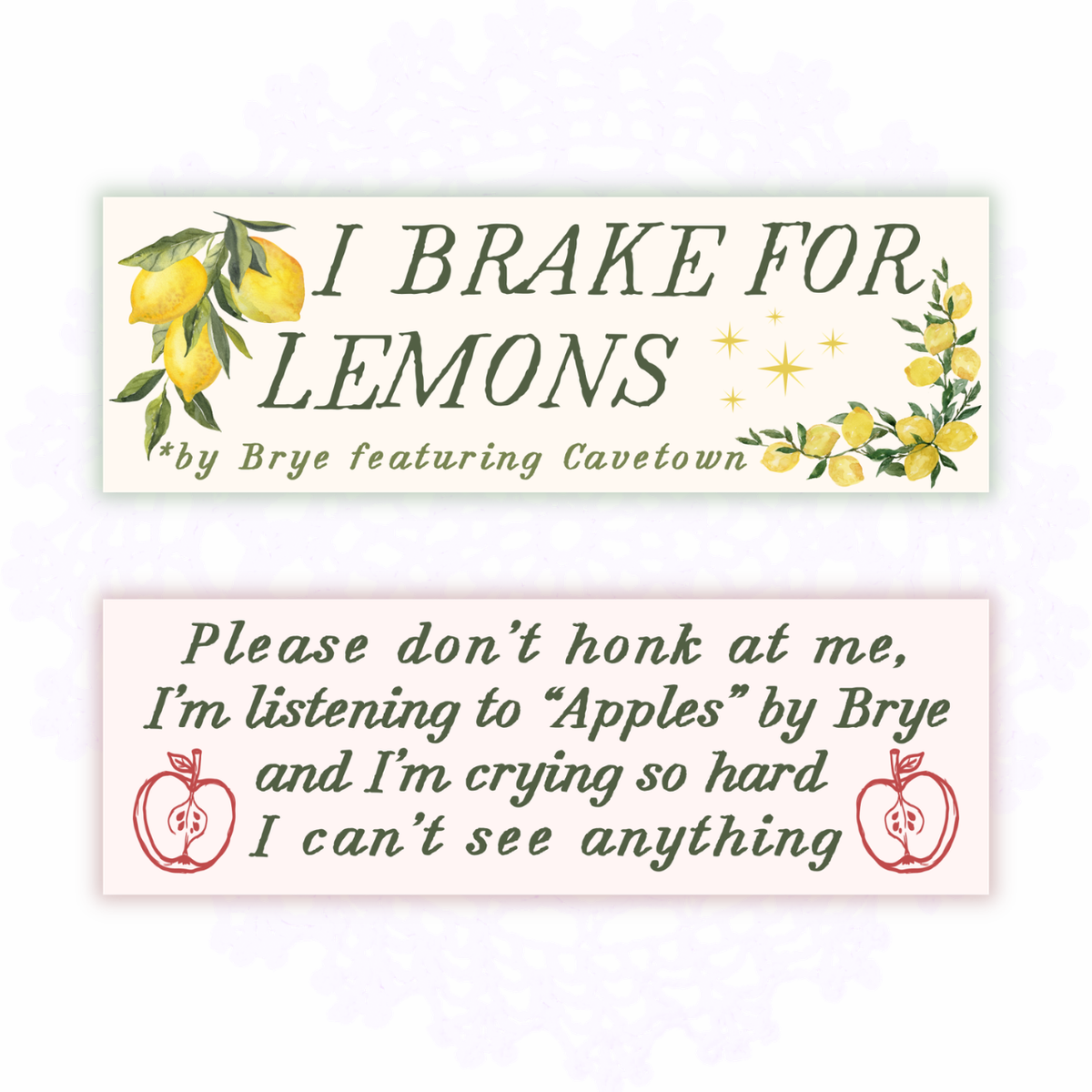 BUMPER STICKER SET "LEMONS & APPLES"  - PRE ORDER